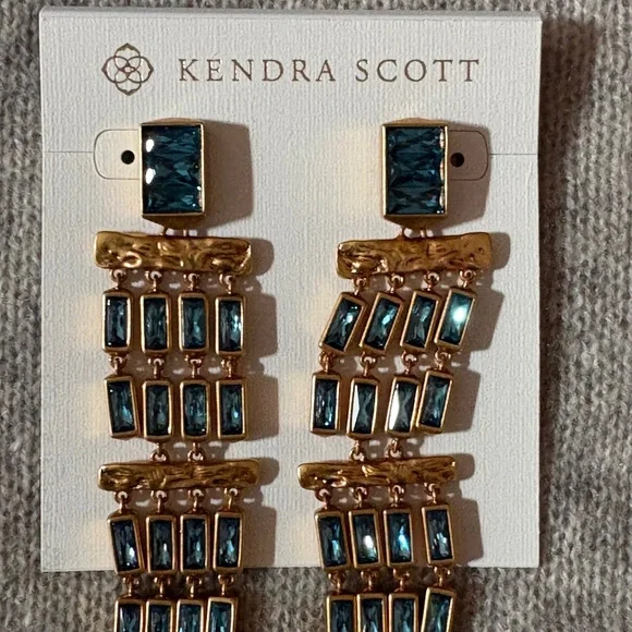 Kendra Scott Teal Chandelier Statement Earrings-Gold Tone-NWT - Picture 3 of 3